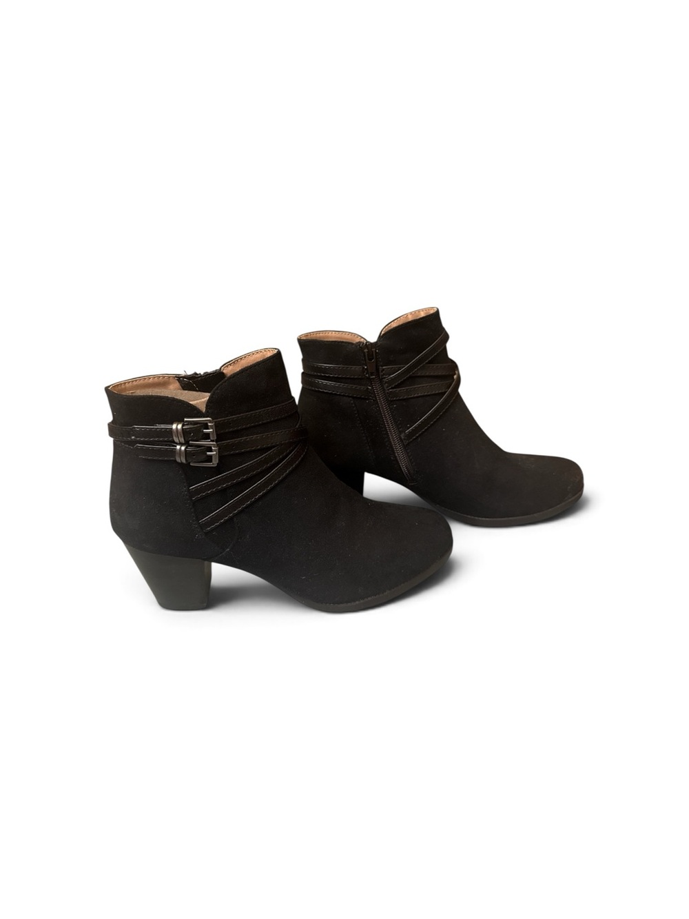 LifeStride Black Suede-Look Ankle Booties with Buckle Straps